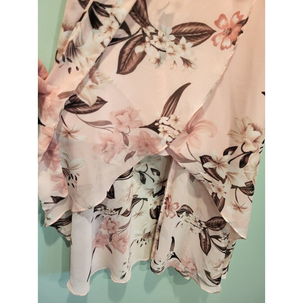 Pink Floral Feminine Flutter Sleeve Hi Low Flowy Dress Eliza J Sz 10 Fairy - Picture 3 of 8